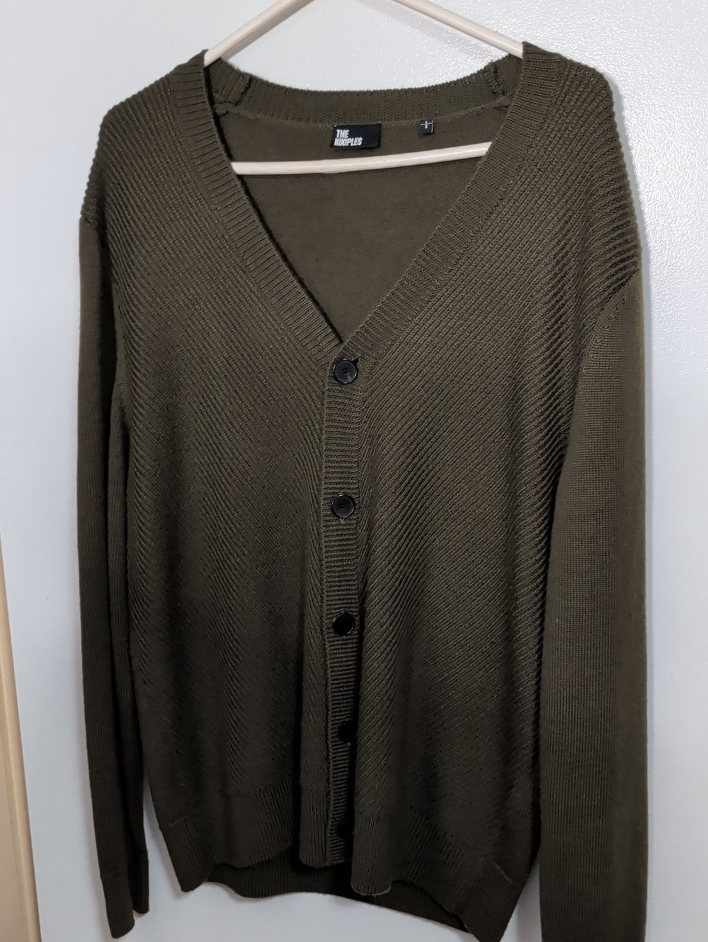 The Kooples Men's Olive Knit V-Neck Button Cardigan Wool Large